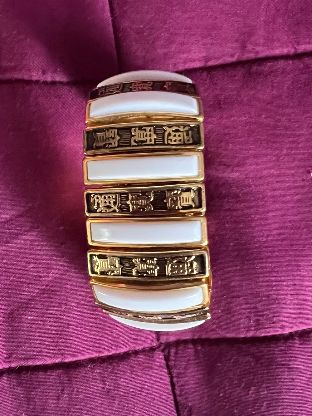 Gold and White Inlay Stretch Bracelet - Women's Fashion Jewelry